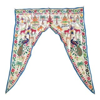 Vintage Indian Toran Embroidered Valance For Sale