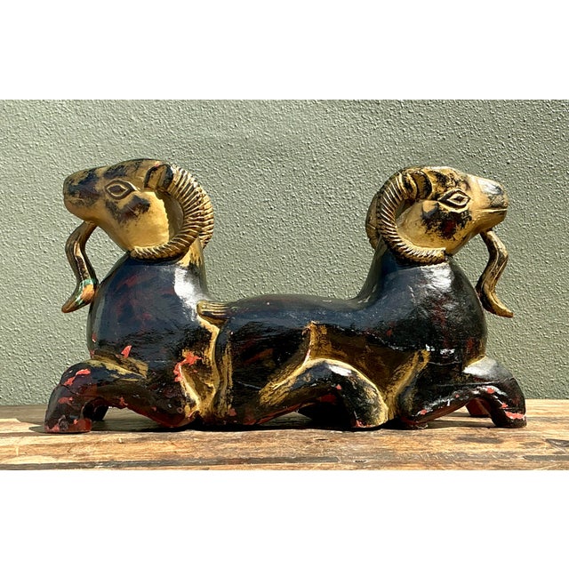 Vintage Egyptian Gilt Tipped Rams Head Sculpture For Sale - Image 4 of 12