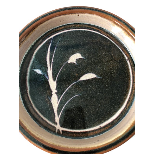 Vintage Circular Studio Pottery Tray With Purple Wheat For Sale In San Francisco - Image 6 of 9