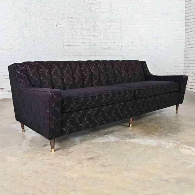 Vintage Mid-Century Modern Modified Lawson Style Sofa Black Frieze Fabric & Channeled Back For Sale - Image 13 of 13