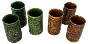 Cups in Brown & Green Ceramic, France, 1970s, Set of 5