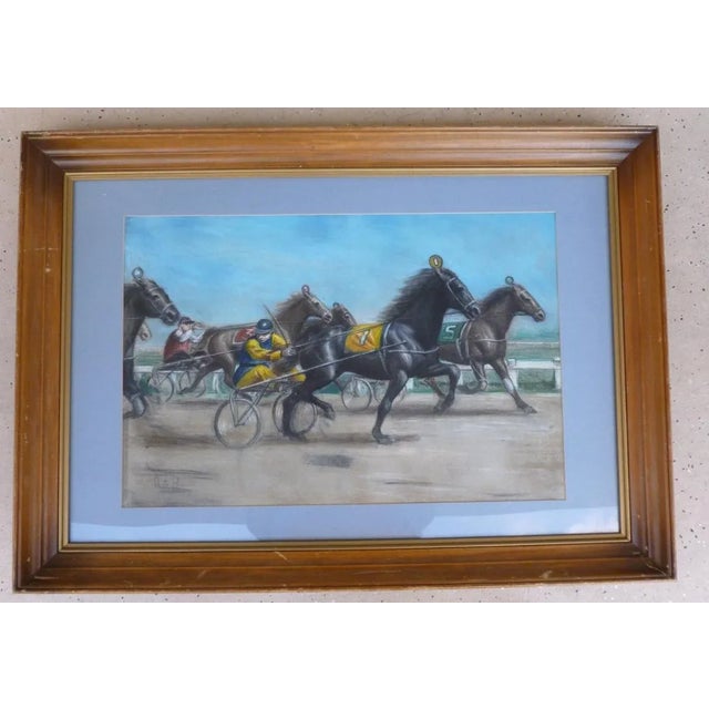 Pastel of Sulky Drivers in Race Listed American Pulp Artist Chester Bloom soldas found in very good vintage condition...