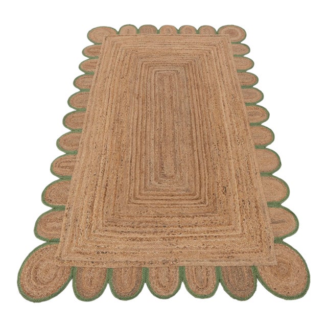 Olive Green Scallop Edge Jute Rug 8x10 Ft. For Sale
