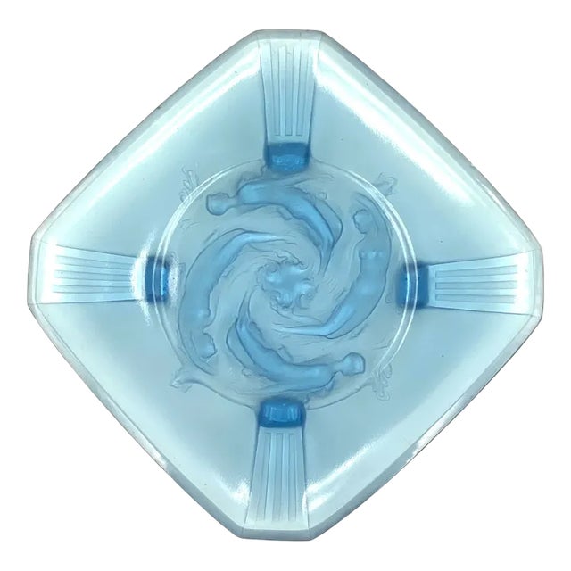 Large Molded Glass Naiads Dish from Verreries Des Hanots, France, 1930s For Sale