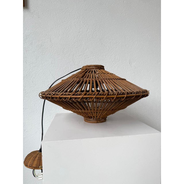 Brown Italian UFO Pendant Light in Wicker, 1960s For Sale - Image 8 of 18