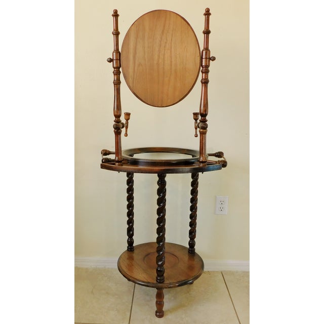 Vintage Yellow Ironstone Wash Bowl Basin & Pitcher With Wood Spiral Barley Twist Stand 3pc Set