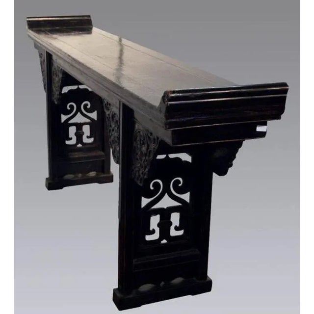 Antique Black Lacquer Console Table With Carved Details From China, Circa 1800s For Sale In New York - Image 6 of 7