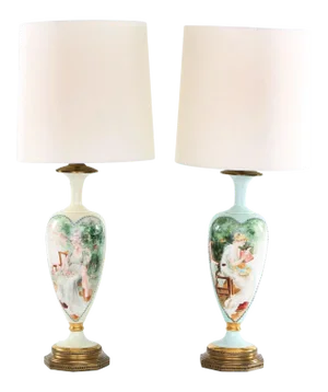 Early 20th Century French Porcelain Pair Table Lamps