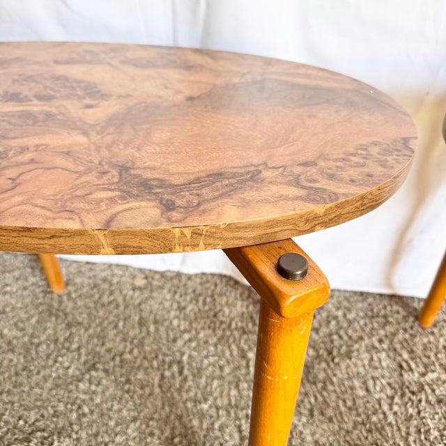 Wood Mid Century Modern Oval Burlwood Laminate Nesting Tables For Sale - Image 7 of 10