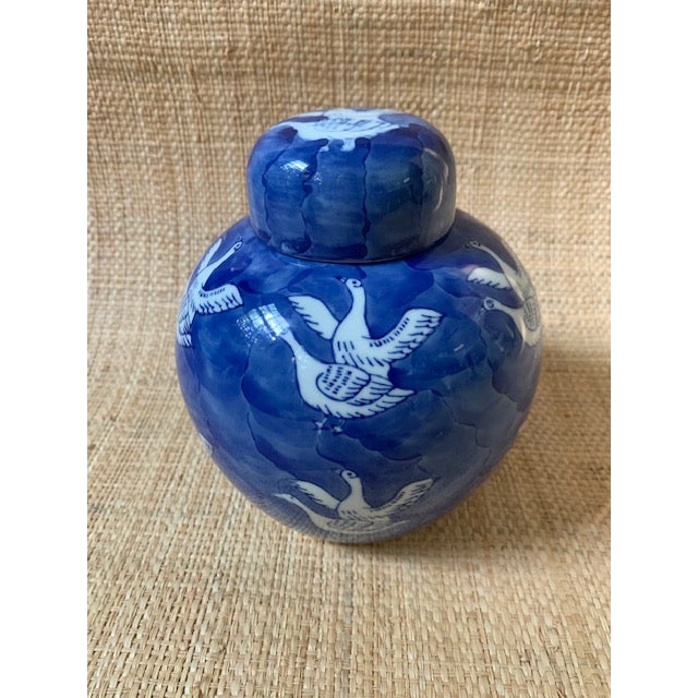Late 20th Century Chinoiserie Blue And White Ginger Jar Decorated