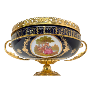Antique French Style Porcelain & Gilt Bronze Centerpiece Bowl With Romantic Scene – Rococo Revival
