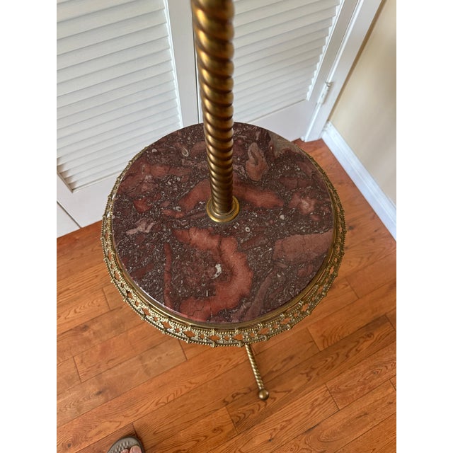 Victorian Brass Converted Oil Lamp Marble Side Table Floor Lamp For Sale - Image 15 of 16