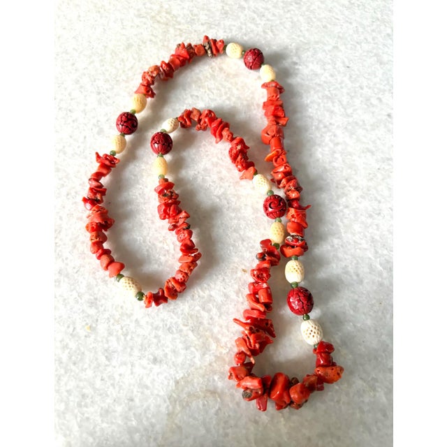 Vintage Chinese Coral and Cinnabar 36" Beaded Necklace For Sale - Image 4 of 8