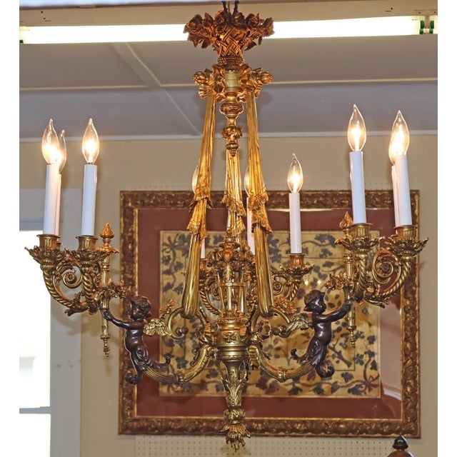 Late 19th Century French Belle Epoque Bronze Putti Cherub 9 Light Chandelier For Sale - Image 11 of 18