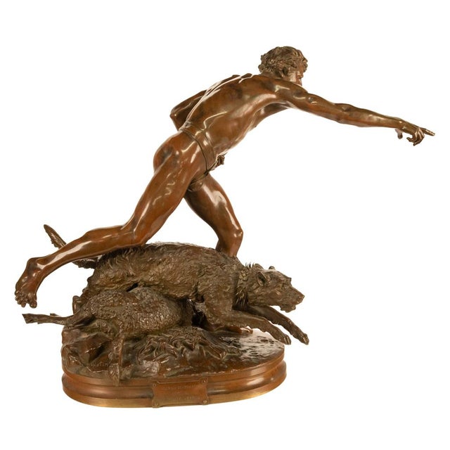 Bronze Monumental French Figurative Bronze Statue 'Au Loup' Shepherd Dog Sheep Hunting by Louis-Auguste Hiolin, 1874 For Sale - Image 8 of 18