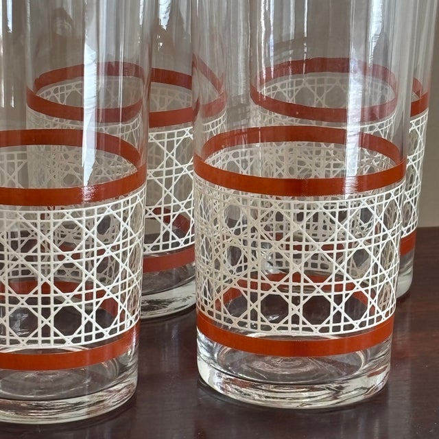 Glass Large Mid-20th Century Woven Cane Pattern Tumblers -- Set of 7 For Sale - Image 7 of 16