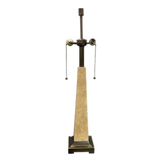 Travertine and Bronze Finish Obelisk Shape Table Lamp For Sale