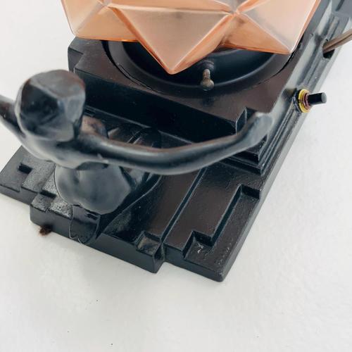 Art Deco Frankart Table Lamp with Kneeling Women and Amber Geometric Glass Shade, 1930s For Sale - Image 4 of 16