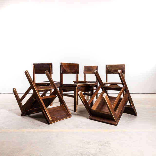 1950s Mid-Century Pitch Pine Cube Dining Chairs, 1950s, Set of 4 For Sale - Image 5 of 9