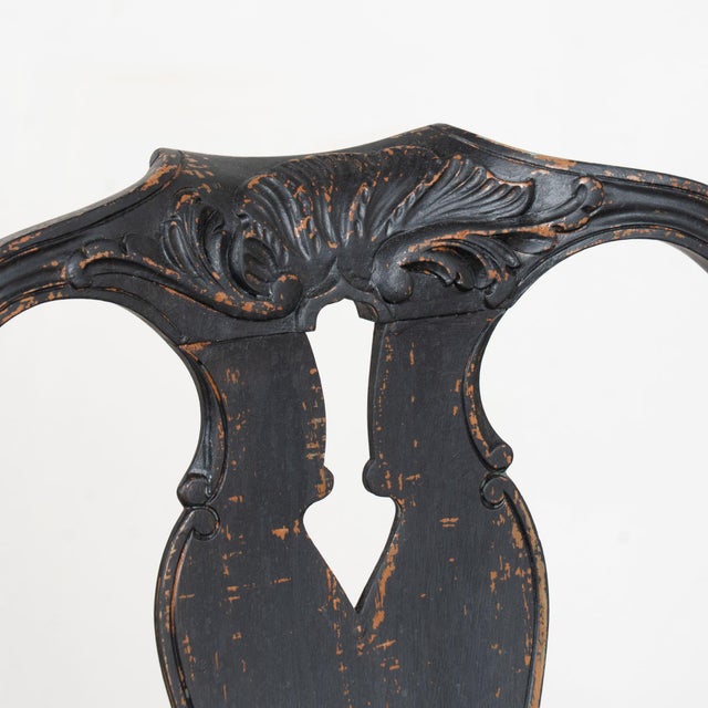 Rococo Pair of 19th Century Black Painted Swedish Rococo Armchairs For Sale - Image 3 of 16