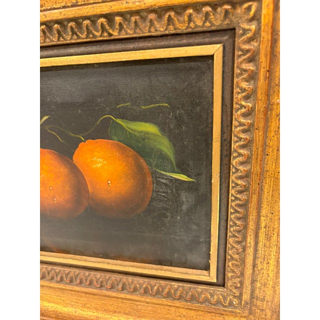 Burnt Orange Still Life Vintage Oil Painting of Oranges in Gilt Wood Frame For Sale - Image 8 of 14