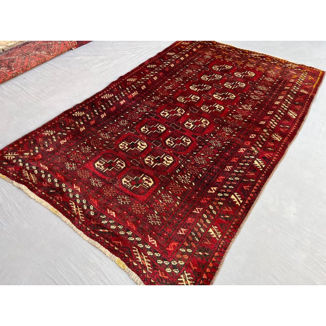 Islamic Vintage Afghan Ersari Turkmen Bokhara Gul Rug - 6'7" X 4'1" For Sale - Image 3 of 12