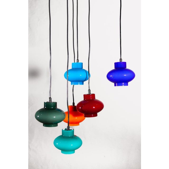 Multi-Colored Six Shades Cascade Pendant Designed from Peill & Putzler, 1968 For Sale - Image 4 of 14