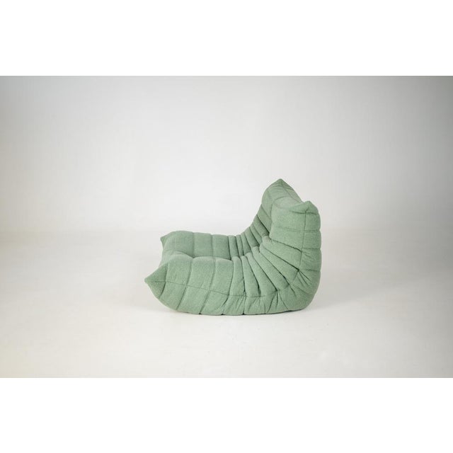 Set of Togo Lounge Chair and Pouf in Mint Bouclet Fabric by Michel Ducaroy for Ligne Roset, 1973 For Sale - Image 11 of 18