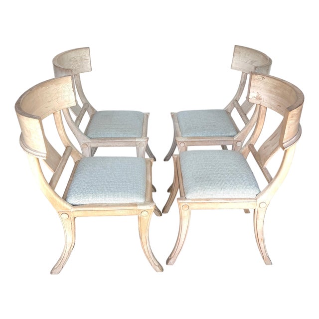 Set of Four Neoclassical Grey-White Polychromed Klismos Chairs Late 20th C. For Sale