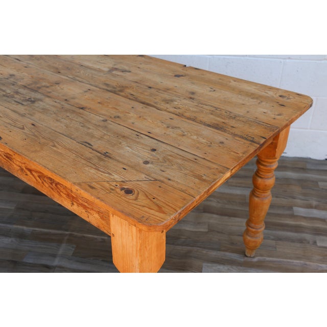 Vintage 1990s Solid Pine Farmhouse Dining Table With Plank Top & Turned Legs For Sale - Image 18 of 18