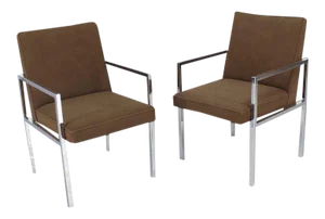 Chrome Mid-Century Modern Dining Chairs With Arm Milo Baughman - Set of 6