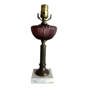 Antique Mulberry Glass and Marble Electricfied Oil Lamp