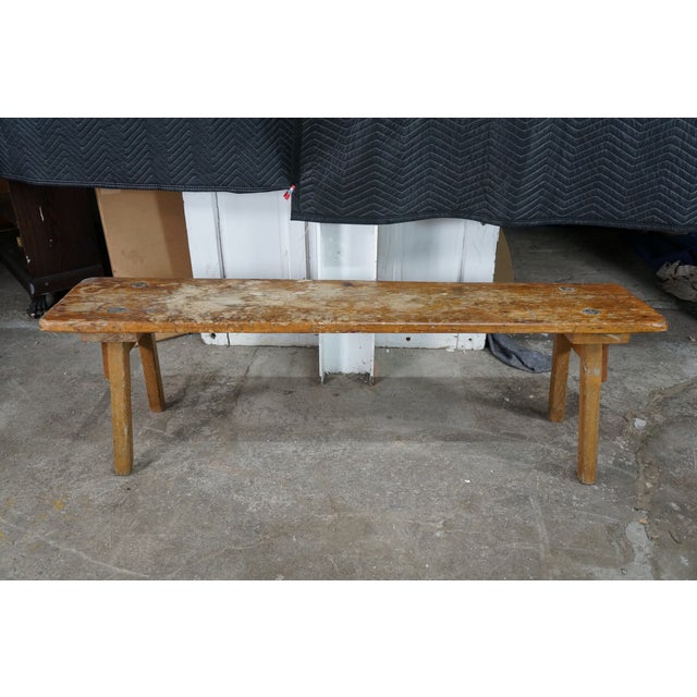 Vintage French Inspired Weathered Reclaimed Oak Farmhouse Peg Leg Bench Seat 68" For Sale - Image 10 of 15