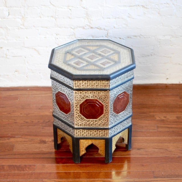 Moroccan Metal & Leather Side Table For Sale - Image 4 of 7