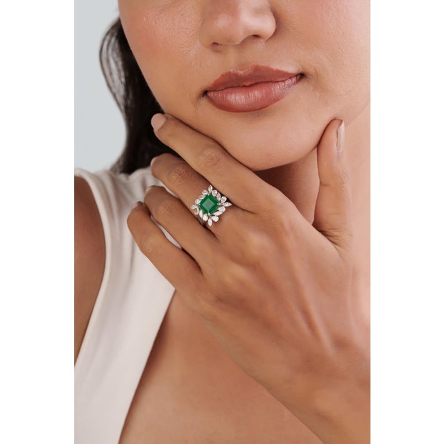 Not Yet Made - Made To Order 18k Gold 2.85ct Square Emerald & 1.19ct Diamond Cocktail Ring Size 4- Heirloom Jewelry For Sale - Image 5 of 17