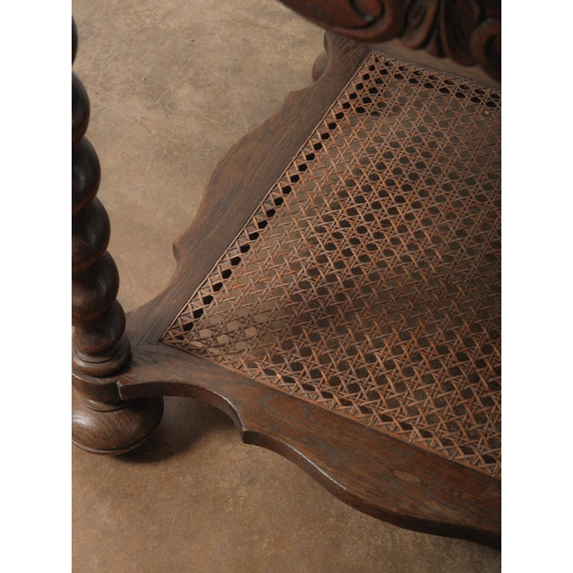 Antique Oak Tile-Top Side Table With Nautical Scene and Barley Twist Legs For Sale - Image 4 of 8
