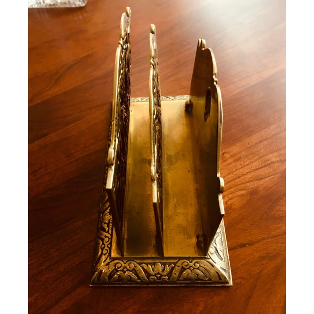 1910s Antique Brass Three Slot Letter Holder For Sale - Image 5 of 7