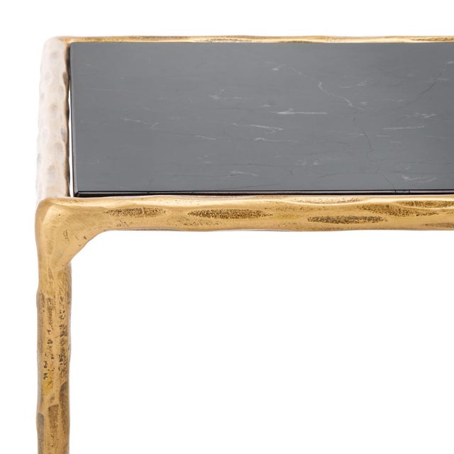 Spritely Home Debbie Square Metal Accent Table in Brass with Black Marble Top For Sale - Image 4 of 8
