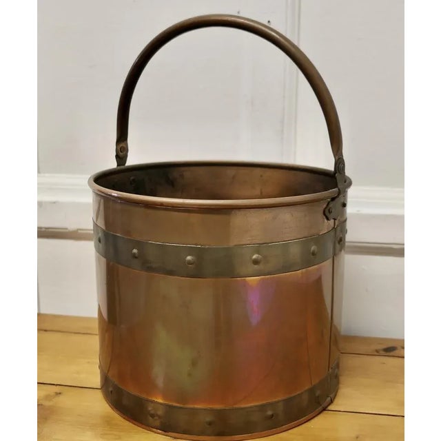 Metal Riveted Copper and Brass Coal Bucket, 1920s For Sale - Image 7 of 7