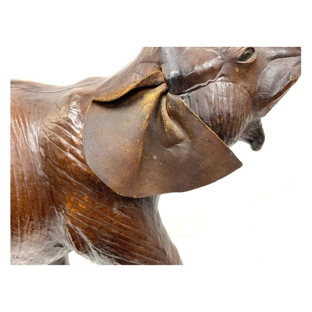 Mid Century Striding Leather Elephant For Sale - Image 10 of 12