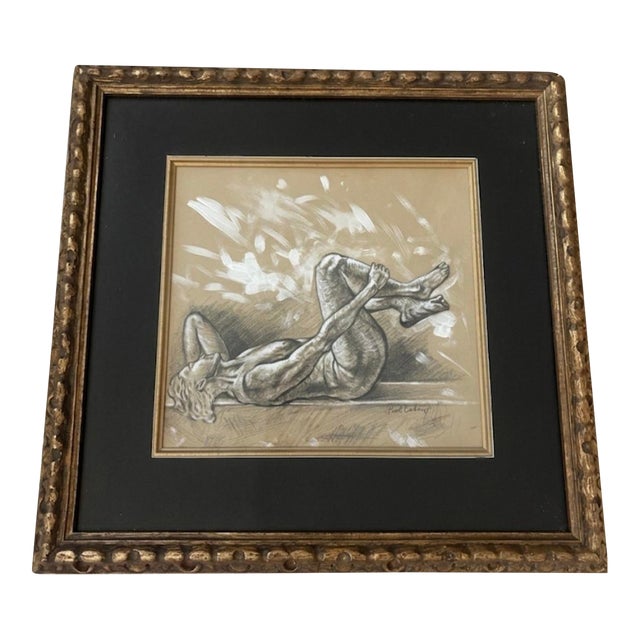 Vintage Paul Cadmus Mixed Media Charcoal and Paint in Gilt Frame For Sale