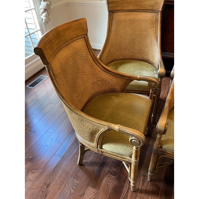 Tommy Bahama Style Woven Rattan & Faux Bamboo Dining Arm Chairs by Drexel Heritage Set of 6