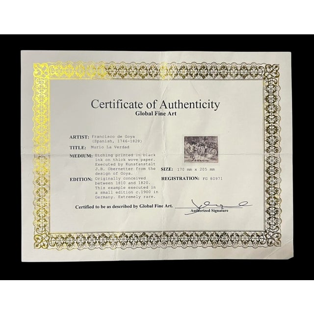 Francisco De Goya Unframed Etching Print Murio La Verdad With Coa For Sale In Portland, OR - Image 6 of 6