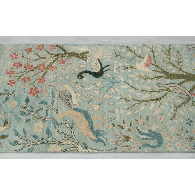 2.6x15ft. Light Blue Peacock Bird Garden Hand Knotted Wool Rug For Sale - Image 11 of 18