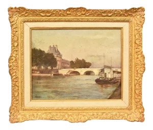 P. Sain, Pont Neuf in Paris, Oil on Canvas, 19th Century
