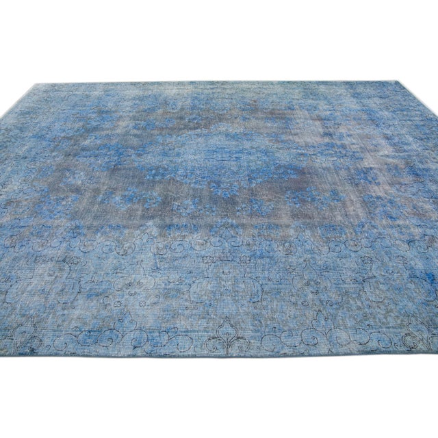 Vintage Persian Overdyed Handmade Medallion Blue Wool Rug For Sale - Image 10 of 11
