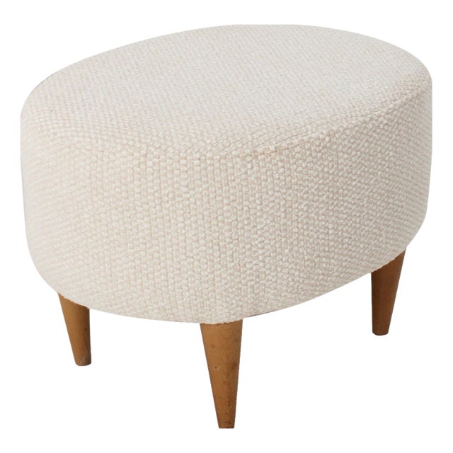 Cream Footstool with Wooden Legs, Italy, 1960 For Sale