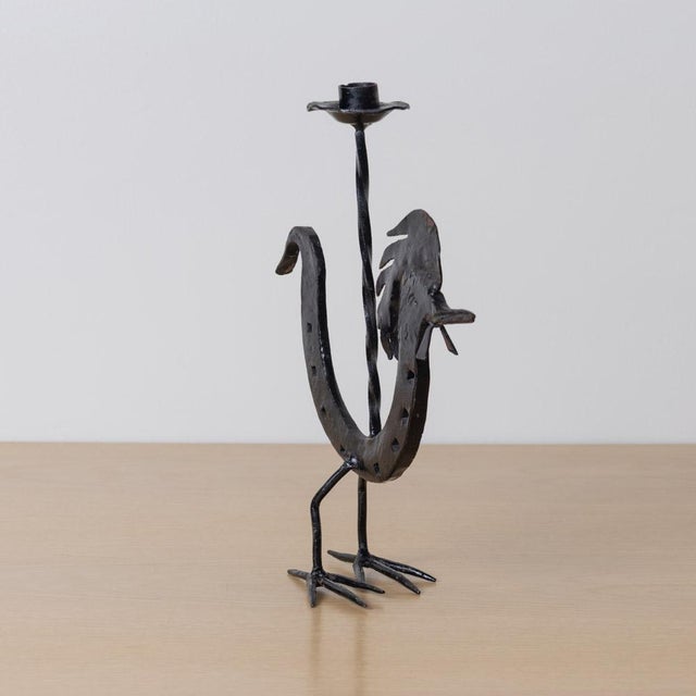1950s 1950s French Black Iron Rooster Candlestick For Sale - Image 5 of 10