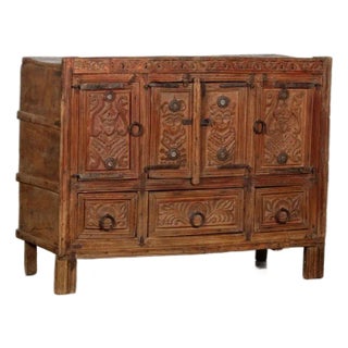 Antique Indian Teakwood Carved Damachiya For Sale