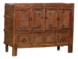 Antique Indian Teakwood Carved Damachiya